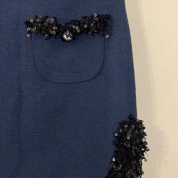 NWOT Hoss Intropia Navy Cotton Tweed-like Sequin Skirt Size 36 - Picture 10 of 16